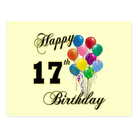 Happy 17th Birthday Design With Balloons Postcard Zazzle