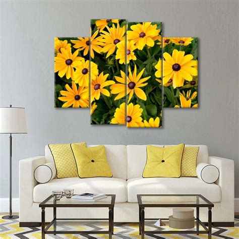 Field Of Yellow Daisies Multi Panel Canvas Wall Art