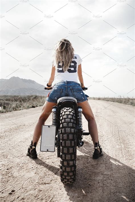 Biker Girl And Custom Motorcycle By Johan K On Creativemarket Female