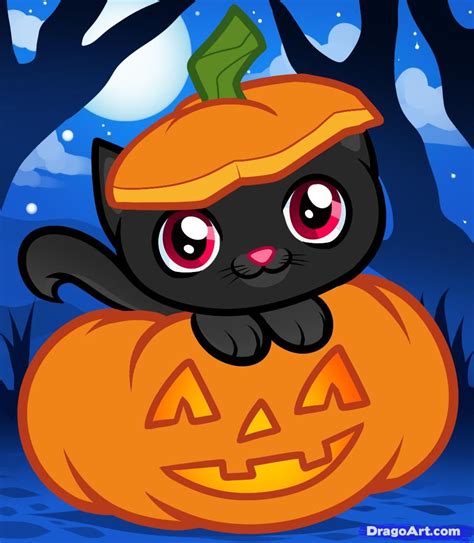 Cute Halloween Drawings How To Draw A Halloween Cat More At Source