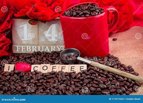14 February Rosted Coffee Beans With Heart Chocolates Red Flowers Red