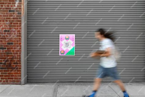 Premium Psd Poster Mockup With Moving Person