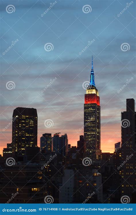 Dark Empire State Building Sunset Sky Editorial Stock Photo Image Of