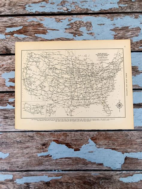 Antique Map Transcontinental Mileage Chart Of United States Etsy