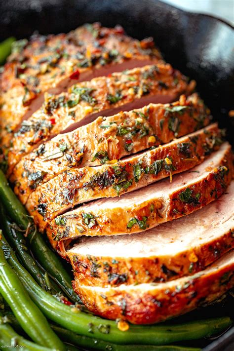 In a large baking dish with a lid, place the pork loin in the. Roasted Pork Loin with Green Beans Recipe - Roasted Pork ...