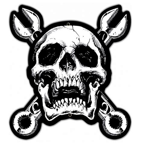 Skull N Cross Wrenches Metal Sign From Vintrosigns Skull Skull