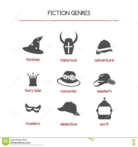 Set Of Fiction Genre Icons Open Books Royalty Free Stock Image