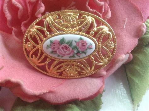Vintage Avon Rose Brooch Pin Cameo Pink Porcelain Rose Floral Etsy