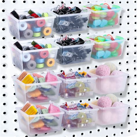 Buy 12 Pieces Plastic Storage Bins Pegboard Bins With Hooks Pegboard Accessories Workbench
