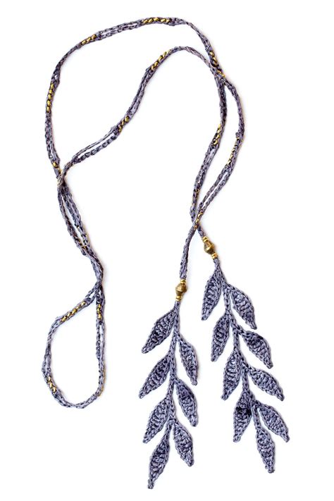 Leaf Lariat Necklace • Slate • Brass Beads In 2023 Lace Jewelry