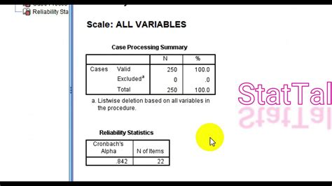 To overcome this issue, cronbach's alpha splits the items in half in every possible combination, computes the correlation for each split and then calculates the average correlation. Reliability Test. Cronbach's alpha - YouTube