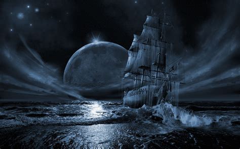 Download Ocean Seas Stars Pirate Ship Moon Ships Vehicles Hd