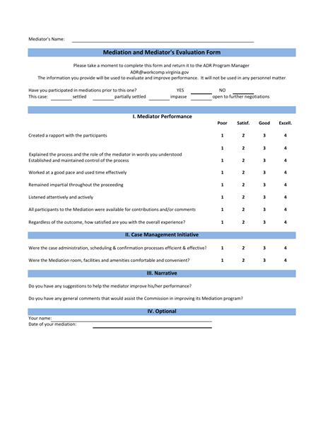 Virginia Mediation And Mediators Evaluation Form Fill Out Sign