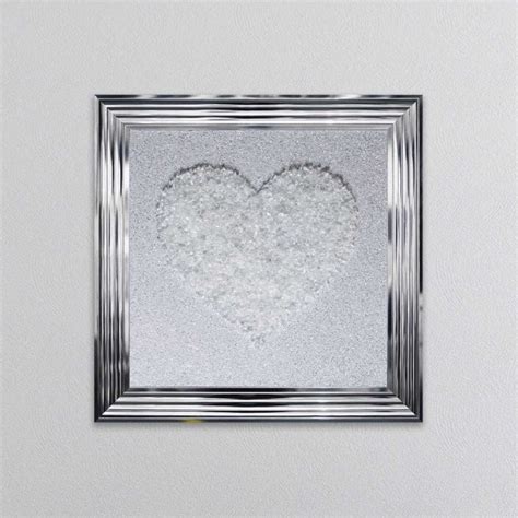 Clear Crushed Glass Heart On Silver Glitter Background Framed Wall Art