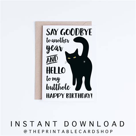 Printable Cat Birthday Cards Black Cat Funny Birthday Cards Etsy