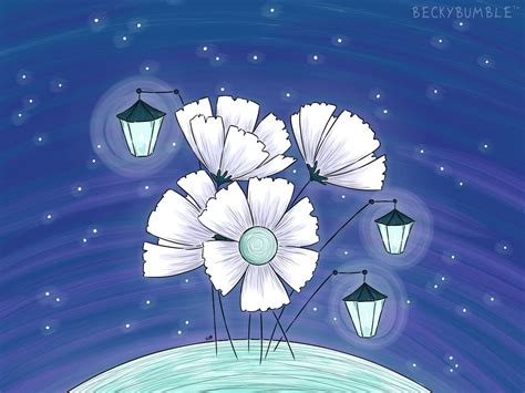 Moonflower Illustration Art Print Flowers Moon And Stars Etsy Sweden