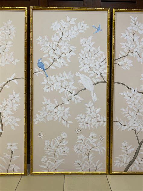 Set Of 3 Framed Chinoiserie Panels Nearly Peach Etsy