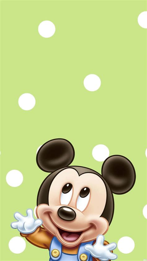 Download Cute Mickey Mouse Green Polka Dots Wallpaper