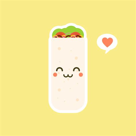 Cute And Kawaii Funny Smiling Happy Burrito Mexican Food Flat Design
