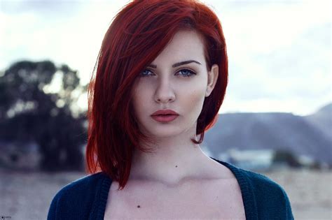 wallpaper face women redhead model long hair blue eyes looking at viewer red lipstick