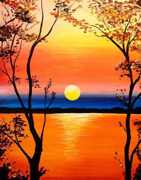 Sunset In The Trees Over The Water Virtual Paint Night Fresh Paint