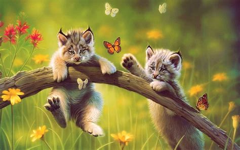 Hd Wallpaper Artistic Painting Baby Animal Butterfly