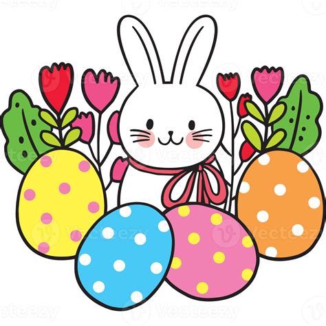 Easter Day Cartoon Cute Character White Rabbit And Egg Clipart