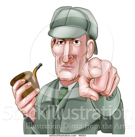 Vector Illustration Of An Experienced Detective Posing With A Tobacco