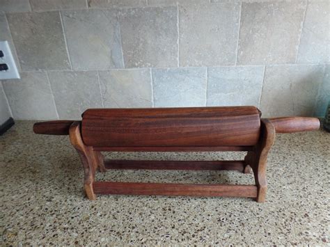 Vintage Rolling Pin And Display Stand Black Walnut 1922456018