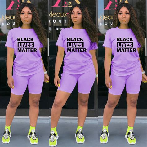 Women Shorts Tracksuit Black Lives Matter Letter Printed Two Piece Set