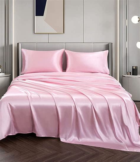Vonty Satin Sheets Queen Size Silky Soft Satin Bed Sheets Pink Satin