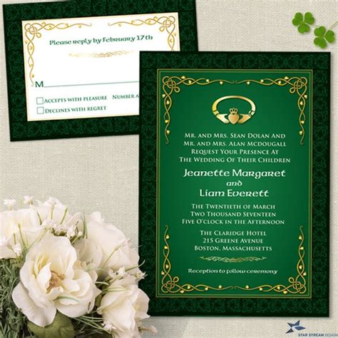 Claddagh Ring Celtic Knots Irish Wedding Stationery Set Invitation And