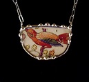 Broken china jewelry necklace antique bird of paradise made