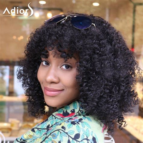 Adiors Medium Afro Fluffy Curly Full Bangs Synthetic Wig Off Rosegal