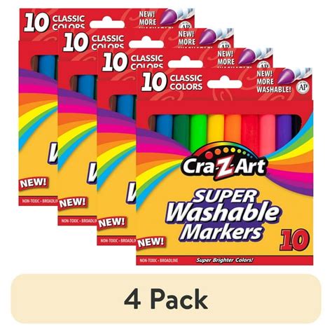 4 Pack Cra Z Art Classic Multicolor Broad Line Washable Markers 10