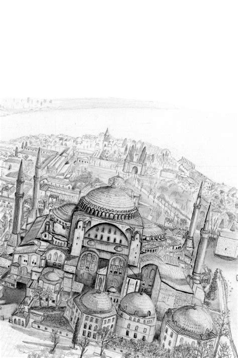 Ink And Pencil Drawsing Of The Hagia Sofia Grand Mosque In Istanbul