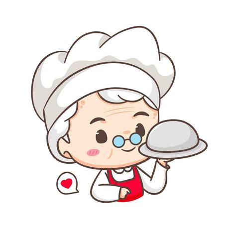 Cute Grandmother Chef Cartoon Grandma Cooking Logo Vector Art People