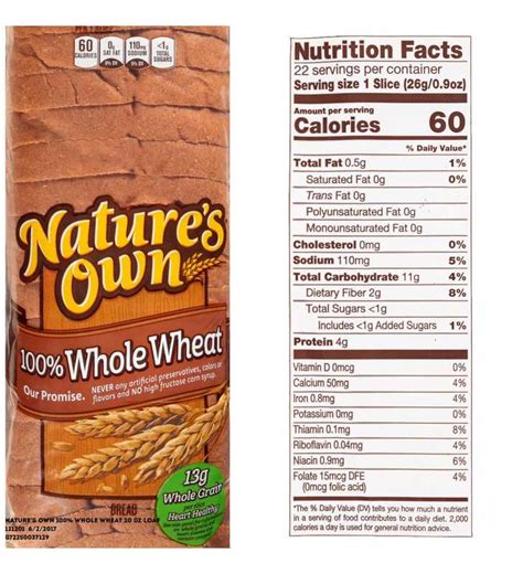 Nature S Own 100 Whole Wheat Bread Nutrition Label Tutorial Pics