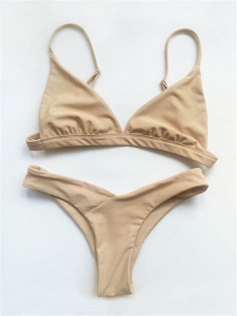 Nude Two Piece Swimsuit Light Beige Bikini Set V Shaped Bottom Etsy