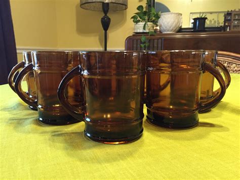 Set Of 8 Fire King Anchor Hocking Clear Brown Glass Coffee Etsy