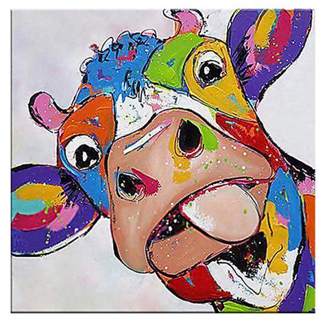 Kagree Colorful Cow Head Painting Cute Animal Paintings Funny Wall Art