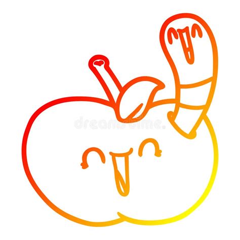 A Creative Warm Gradient Line Drawing Cartoon Worm In Happy Apple Stock
