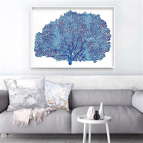 Coral Sea Fan Blue Art Print Affordable Art Prints Hart Home Decor