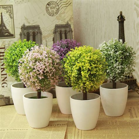 Artificial Topiary Tree And Ball Plants In Pot Colorful Fake Flower Ball