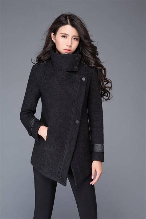 Asymmetrical Wool Coat In Black Winter Coat Women Wool Coat Etsy