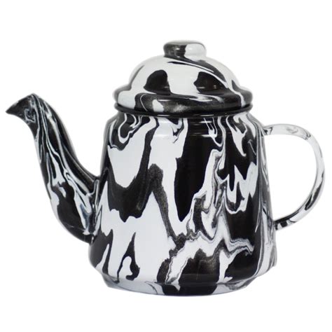Black And White Enamel Marble Effect Teapot All Chic Home And Garden