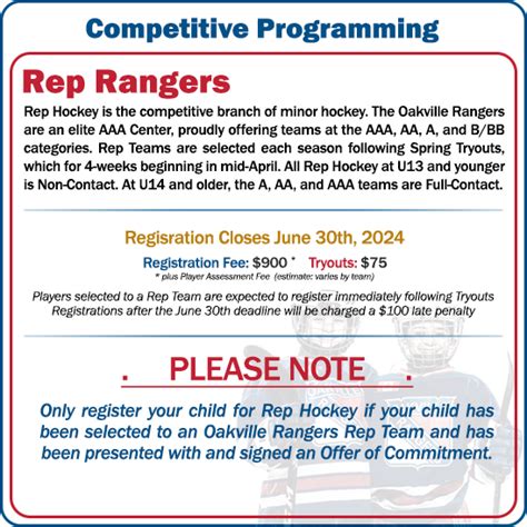 Oakville Rangers 202425 Registration Information 2011 Oakville