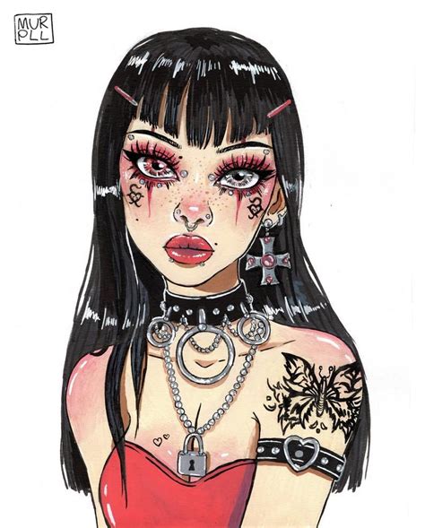 Goth Girl Illustrated Art Print Grunge Art Art Indie Drawings