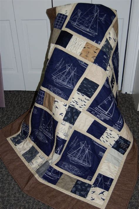 Nautical Ships Blueprint Quilt Throw Quilt By Chimeracustomquilts