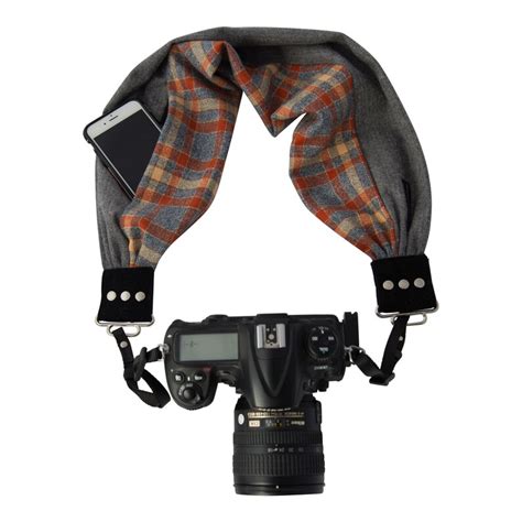Pocket Scarf Camera Strap Flannel Rust And Grey Beautiful Etsy